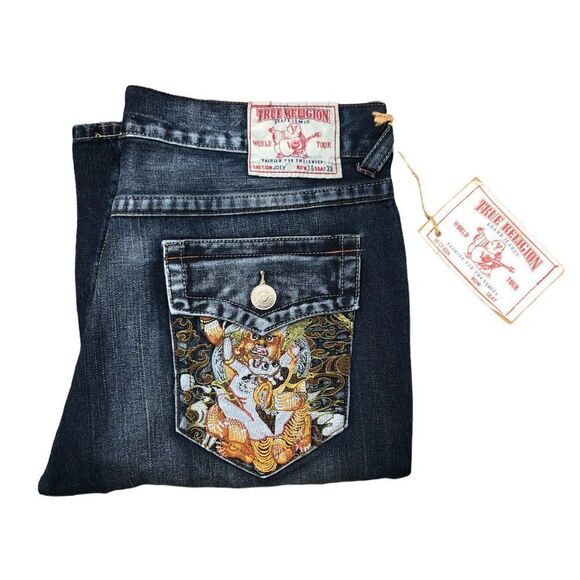 Brand New Vintage True Religion Embroidered Jeans Size 36 JOEY Blue - Picture 1 of 15